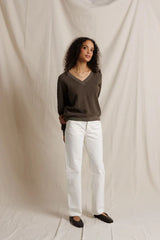 Perfectwhitetee Zuri Reverse V-Neck Sweater